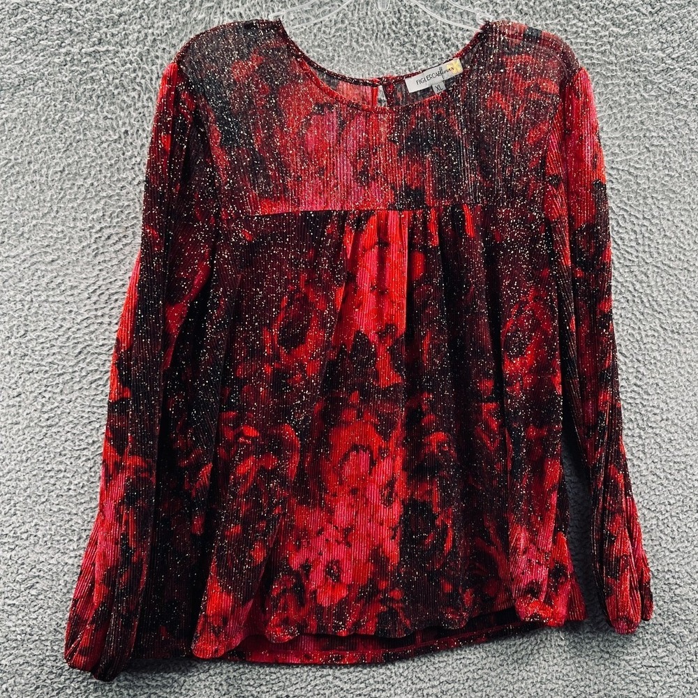 Figueroa Flowers Womens Festival Tunic Blouse XL Indie Sheer Shimmer Floral Boho